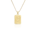 Primer plano de colgante cuadrado dorado con letra C y textura de moneda retro - Letra C