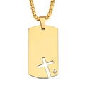 Collar chapado en oro con placa de cruz hueca de acero inoxidable y piedra de cristal - Tono Oro (Con Cadena)