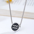 Minimalist stainless steel Aquarius constellation necklace with black enamel pendant - Aquarius / Stainless Steel Pearl Chain / Silver