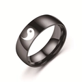 Black 8mm stainless steel Yin Yang couple ring with white Tai Chi symbol in high polish finish - US 6 / Black