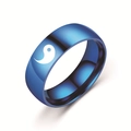 Blue 8mm stainless steel Yin Yang couple ring featuring Tai Chi symbol on white background - US 6 / Blue
