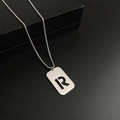 Titanium steel dog tag necklace with hollow letter R pendant on a silver bead chain - Letter R