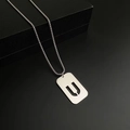 Brushed titanium steel necklace with rectangular cutout letter U pendant in silver - Letter U