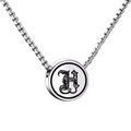 Silver round pendant necklace with gothic letter H on thick box chain for men and women - Letter H