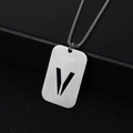 Industrial titanium steel necklace with a brushed rectangular pendant featuring a hollow V - Letter V
