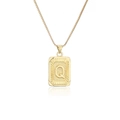 Collar vintage de acero de titanio dorado con un colgante rectangular y la letra Q - Letra Q