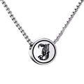 Polished silver titanium steel round pendant necklace with engraved letter J on box chain - Letter J