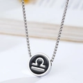 Collana minimalista in acciaio argento con ciondolo segno Bilancia e smalto nero - Bilancia / Catena a Perle in Acciaio Inossidabile / Argento