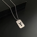 Titanium steel dog tag necklace with a hollowed letter Y pendant and brushed finish surface - Letter Y