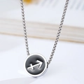 Collana Sagittario minimalista in acciaio inossidabile argento con finitura smalto nero - Sagittario / Catena a Perle in Acciaio Inossidabile / Argento