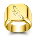 Vintage gold square signet ring for men featuring an engraved flying eagle design - US 5 / Gold
