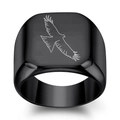 Retro punk black titanium steel square ring featuring a white flying eagle engraving - US 5 / Gun Black
