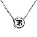 Polished silver stainless steel necklace featuring a cursive letter R round pendant charm - Letter R