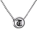 Silver stainless steel box chain necklace featuring a round pendant with black letter A - Letter T
