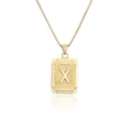 Collar de acero de titanio dorado con colgante rectangular X y textura grabada radiante - Letra X