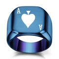 Anillo de sello azul de acero inoxidable para hombre con diseño de as de picas cuadrado - US 5 / Azul