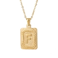 Collier en acier inoxydable plaqué or 18 carats avec pendentif carré et lettre F - Style Lettre F Dorée (F)