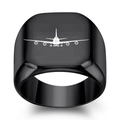 Chevalière noire en acier titane pour homme avec gravure laser logo d'avion minimaliste - US 6 / Noir Fusil