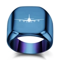 Chevalière bleue en acier titane pour hommes avec logo avion et intérieur violet - US 6 / Bleu