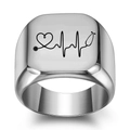 Polished stainless steel heartbeat and stethoscope signet ring for medical professionals - US 5 / Steel
