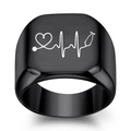 Men's black stainless steel ring featuring white heartbeat and stethoscope design - US 5 / Gun Black