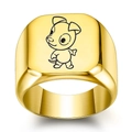 Gold stainless steel signet ring with a minimalist cartoon dog engraving on polished surface - Size 6 / Dog Style / Gold
