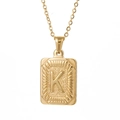 18K gold plated stainless steel square pendant necklace featuring embossed letter K - Letter K