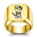 Polished gold stainless steel signet ring featuring a cartoon tiger engraving for zodiac - Size 6 / Tiger Style / Gold