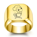 Minimalist gold stainless steel signet ring with cartoon rooster design on a square face - Size 6 / Rooster Style / Gold