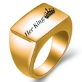 Goldener Siegelring aus gebürstetem Edelstahl mit Her King Text und Kronenmotiv - US 4 / Her King Goldfarbe