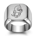 Polished silver stainless steel signet ring featuring a cartoon monkey line engraving - Size 6 / Monkey Style / Silver