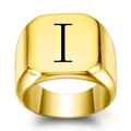 Polished gold signet ring with black letter I engraving, punk square style for men - Size 6 / Letter I Style