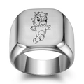 Polished silver square ring featuring a minimalist engraved cartoon horse design - Size 6 / Horse Style / Silver