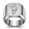 Polished silver stainless steel square signet ring featuring a cartoon rabbit engraving - Size 6 / Rabbit Style / Silver