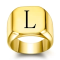 Men's retro square gold signet ring featuring a black engraved letter L on top - Size 6 / Letter L Style
