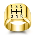 Punk style gold square stainless steel ring with 5-speed manual gear shift pattern - Size 5 / Gold
