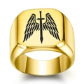 Anello con sigillo dorato in acciaio inossidabile da uomo con ala nera e spada - US 6 / Oro