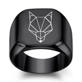 Vintage punk square stainless steel ring featuring a geometric wolf head design - US 5 / Gun Black