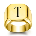 Polished gold square signet ring for men featuring a bold black letter T engraving - Size 6 / Style T