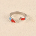 Minimalist silver open ring with three-color enamel heart design and adjustable band - Red Blue White Mixed Style (k-12)