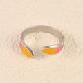 Three-color enamel heart pattern open ring with adjustable minimalist silver band - Yellow Pink Blue Mixed Style (k-12)