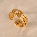 Gold hollow star moon open ring with yellow stars and white moon drip oil finish - Star Moon Yellow Gold Style (k-20)