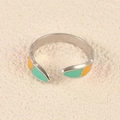 Adjustable silver hip-hop ring with green and orange enamel heart patterns - Green Yellow Pink Mixed Style (k-12)