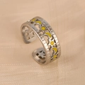 Silver stainless steel open ring with yellow enamel hollow star and moon design - Star Moon Yellow Silver Style (k-20)
