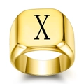 Gold-plated signet ring featuring a square face with an engraved black letter X - Size 6 / Style X