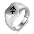 Anillo de sello plateado pulido con forma de corazón y símbolo de Sagitario - Talla 6 / Sagitario / Color acero