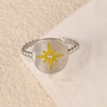 Minimalist gold star pearl open ring with beaded band and yellow octagonal star design - Yellow Explosion Silver Style (k-15)
