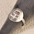 Minimalist silver stainless steel open ring featuring a creative cartoon smiley face design - Funny Character White Style (k-25)