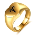Anillo de sello de corazón dorado pulido con símbolo del zodiaco Aries para mujer y hombre - Talla 6 / Aries / Dorado