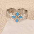 Silver adjustable ring with four sky blue oval stones in a vintage floral pattern - Princess Ring Blue Style (k-19)
